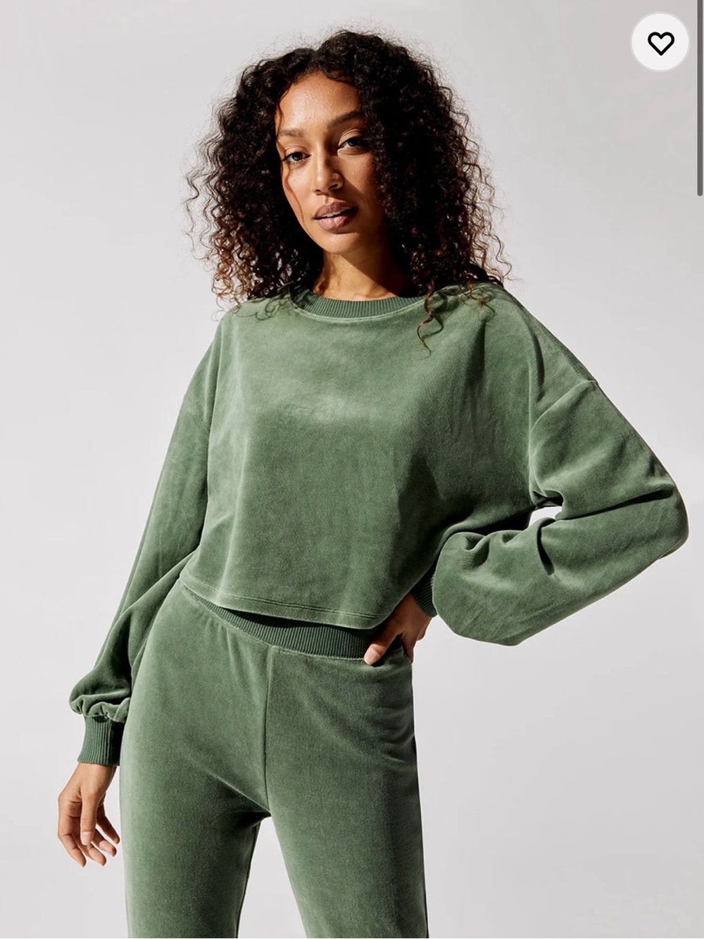 Carbon38 Olive Green Velour Cropped Pullover